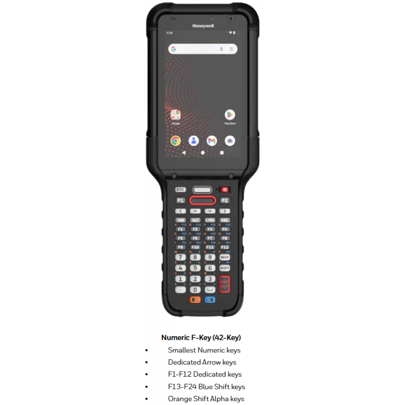 Honeywell CK67, 2D, ER, Func. Num., intercambio en caliente, USB-C, BT, WLAN, NFC, Android, GMS