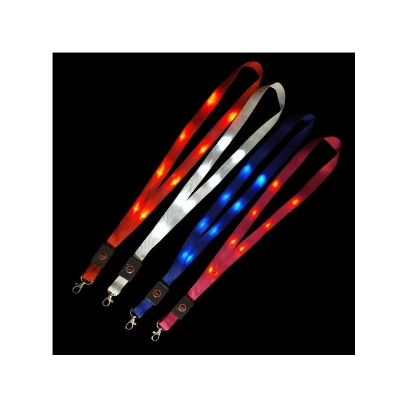 1 UNIDAD LANYARD PLANO 20mm BLANCO CON MOSQUETÓN TIPO CORREA CANINA Y LUCES LED